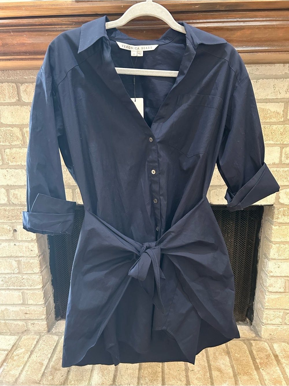 Veronica Beard Navy Button-Front Shirt Dress